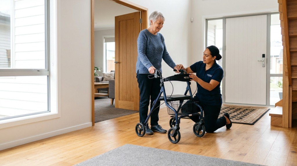 Checking the correct walking frame size for a senior in New Zealand